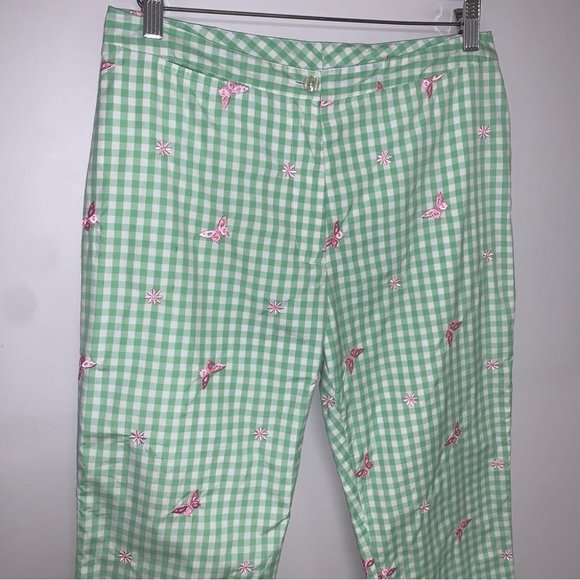 Lilly Pulitzer Vintage Gingham Hi-Rise Crop Pants Green White Butterfly Size 8 P - Picture 3 of 8